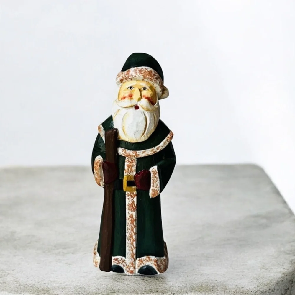Handcrafted Santa Claus Figurine - Green and White